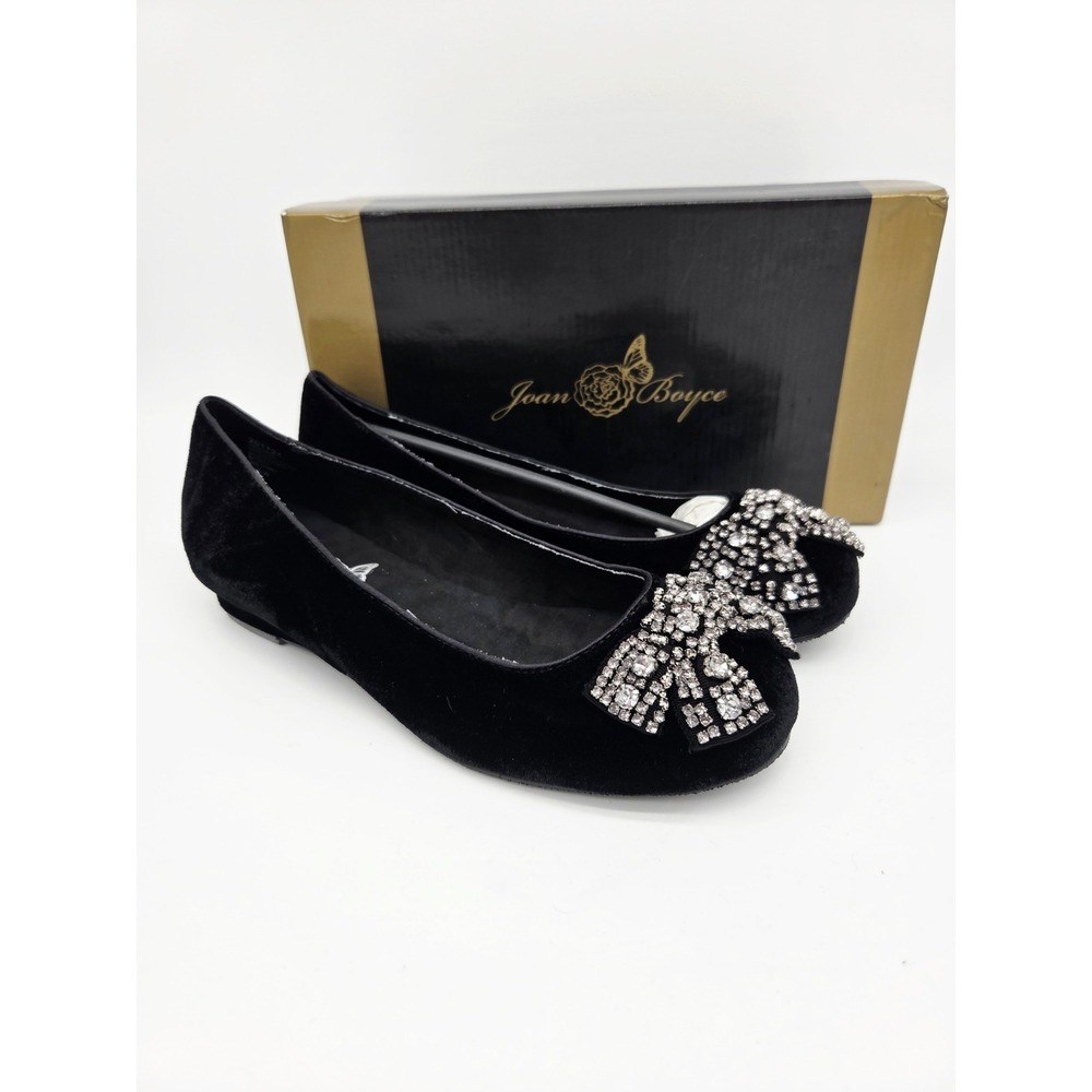 Joan Boyce Women's Velvet Black Ballet Rhinestone Flats Slip on 9.5 W NEW
